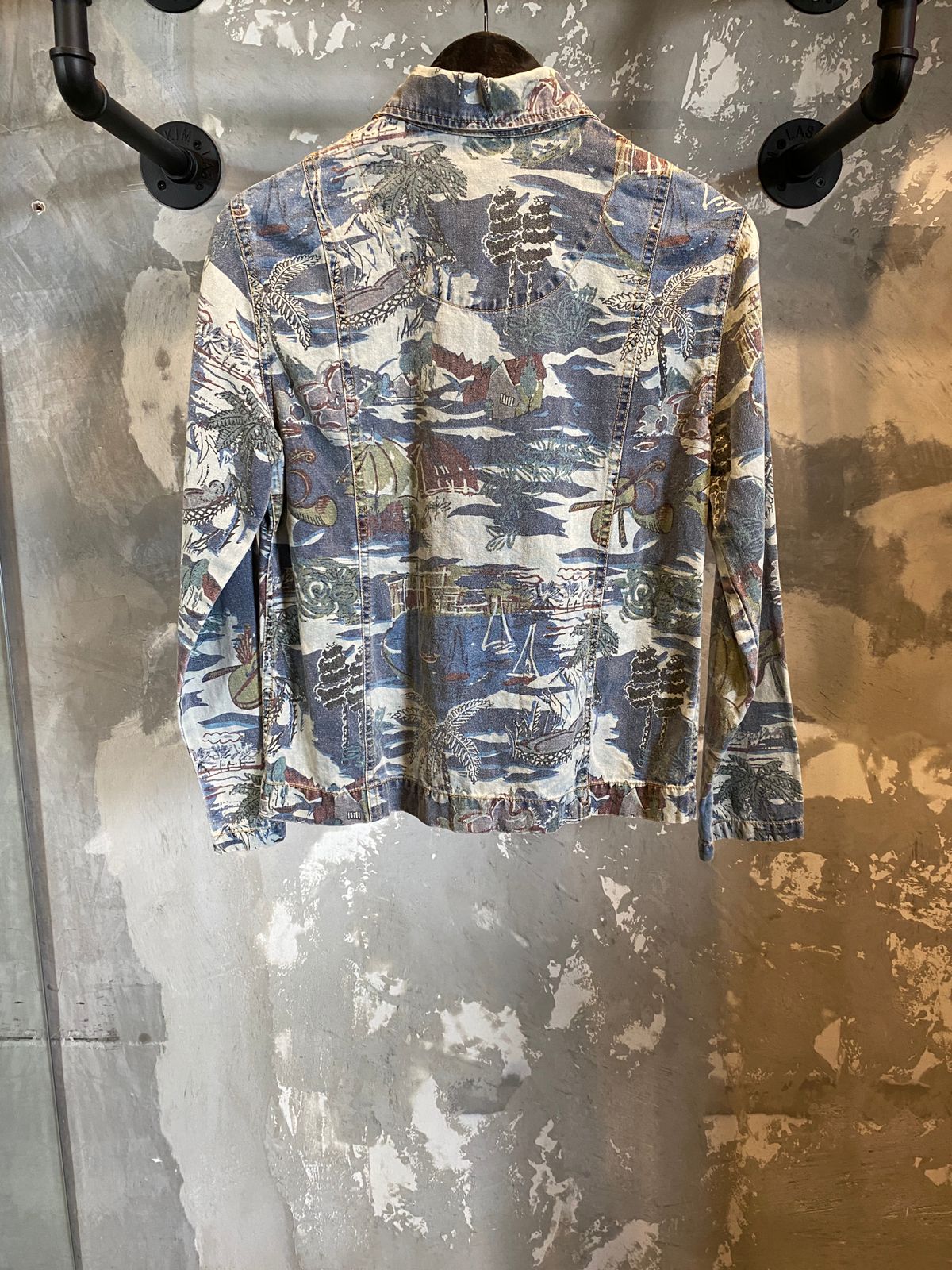 Printed on Light Denim Zip up Jacket