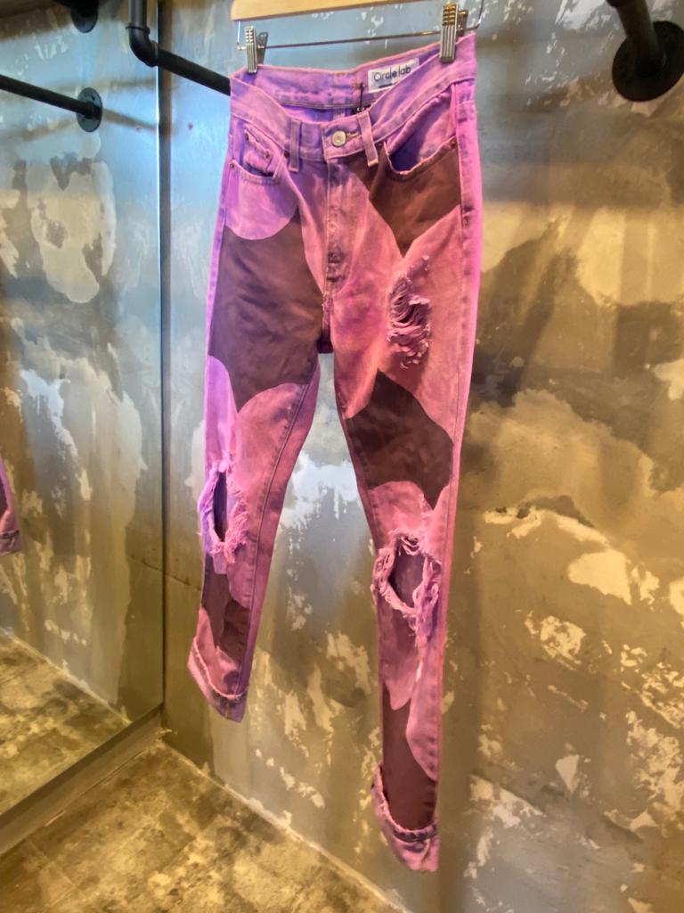 Dye and Painted Ripped Denim Pants