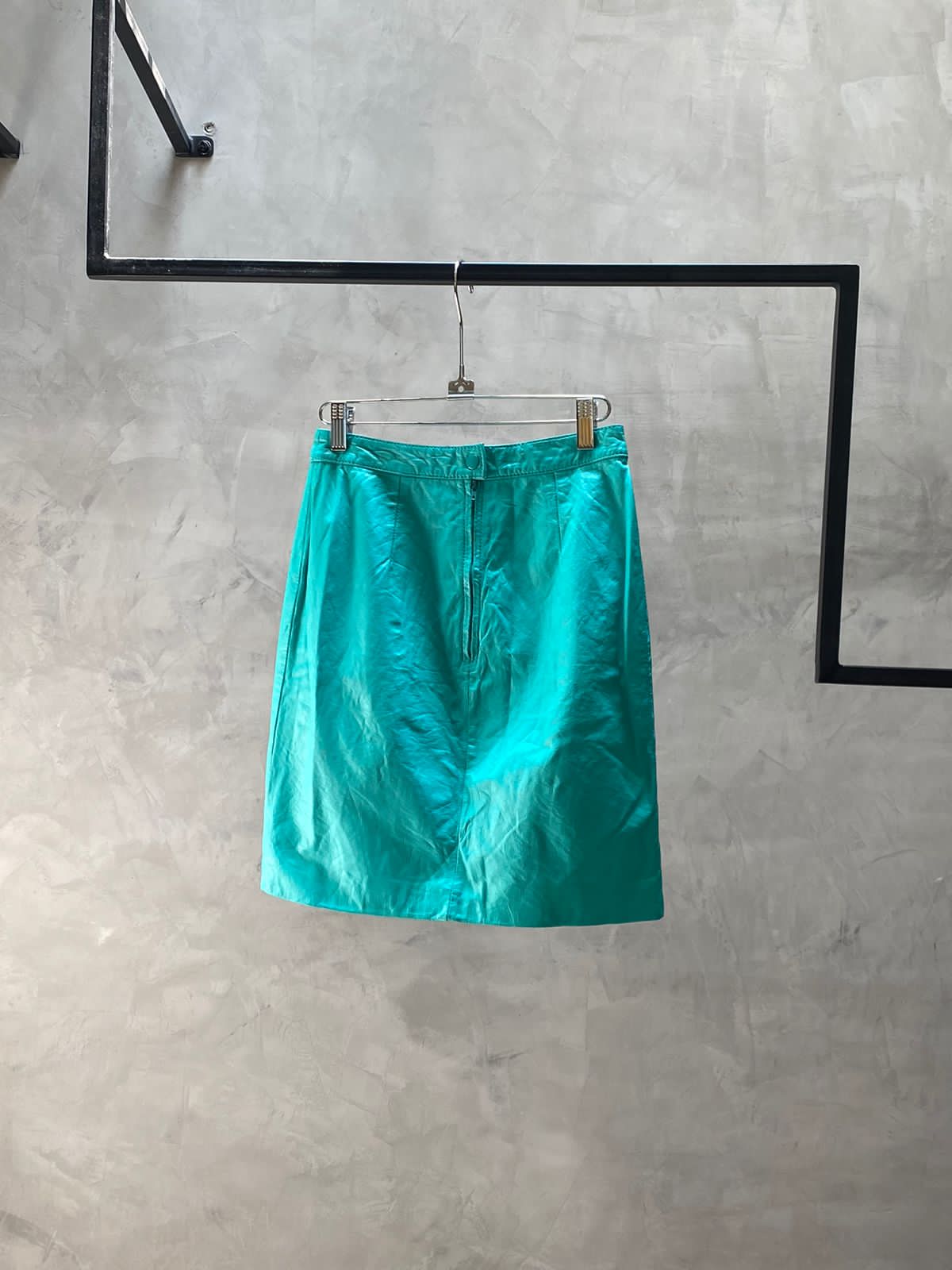 Turquoise Genuine Leather Mini Skirt
