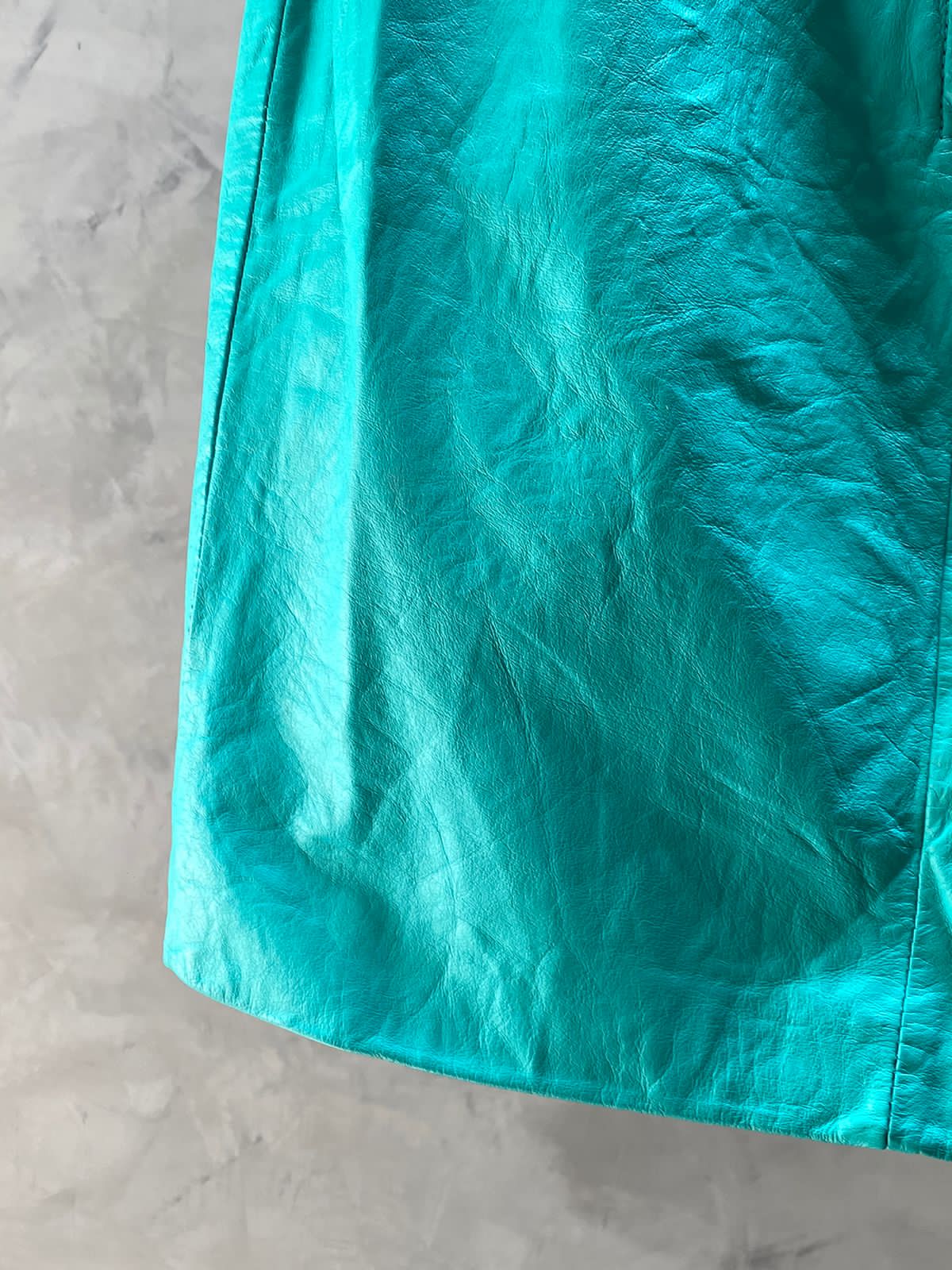 Turquoise Genuine Leather Mini Skirt