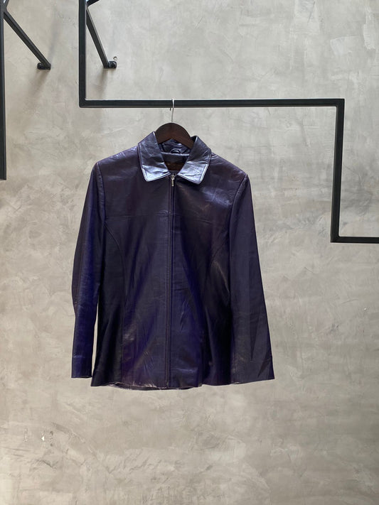 Purple Genuine Leather Zip up 90s jacket