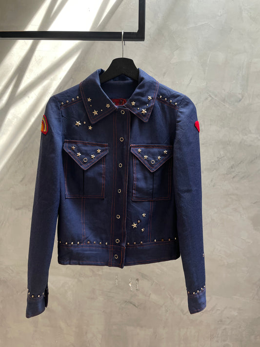 70S denim jackect embroded Decorated with starts and dots