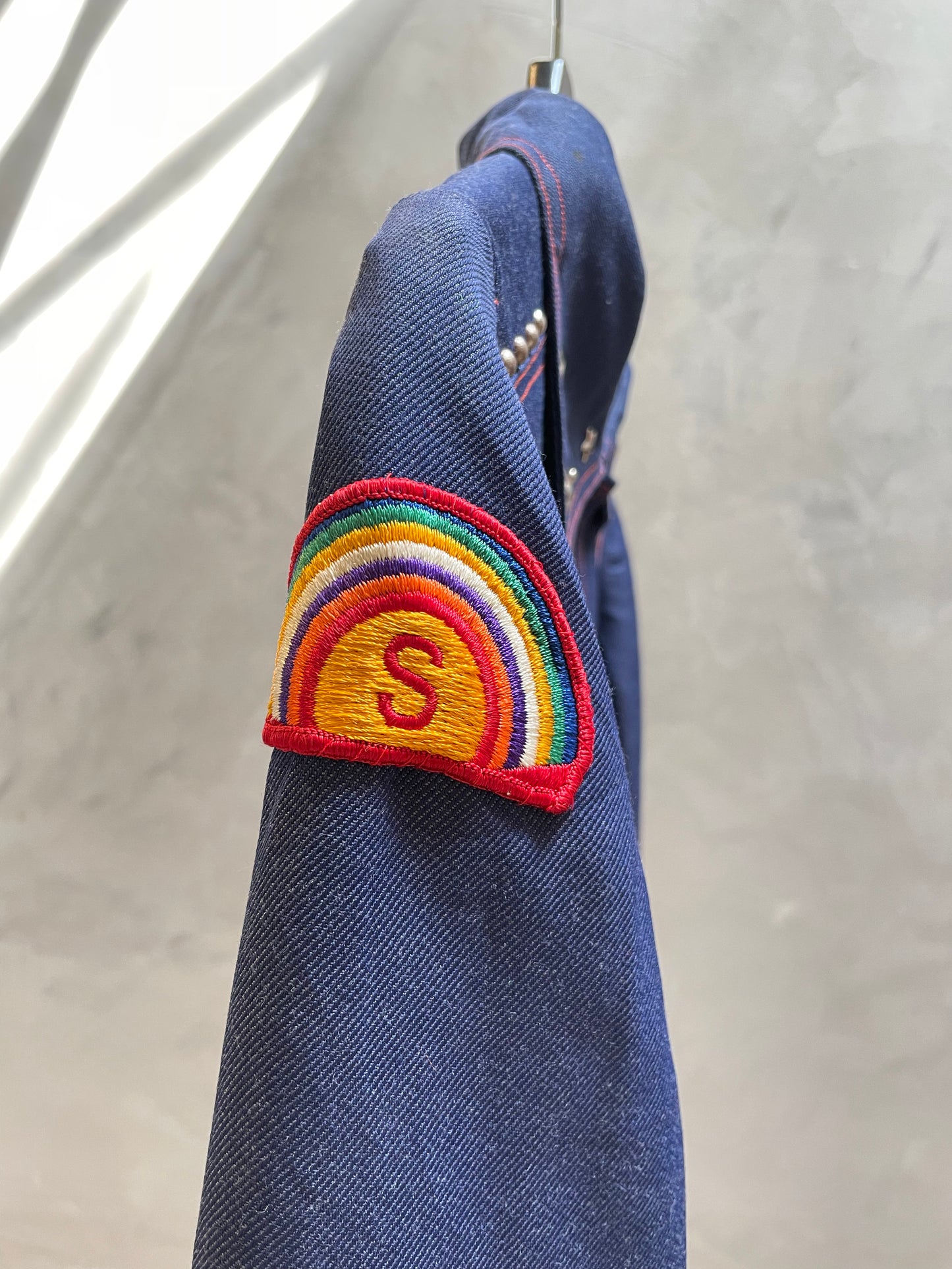 70S denim jackect embroded Decorated with starts and dots