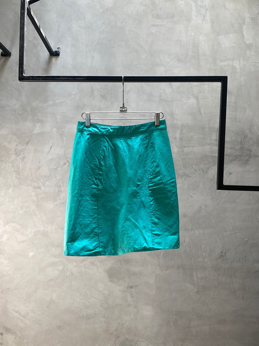 Turquoise Genuine Leather Mini Skirt
